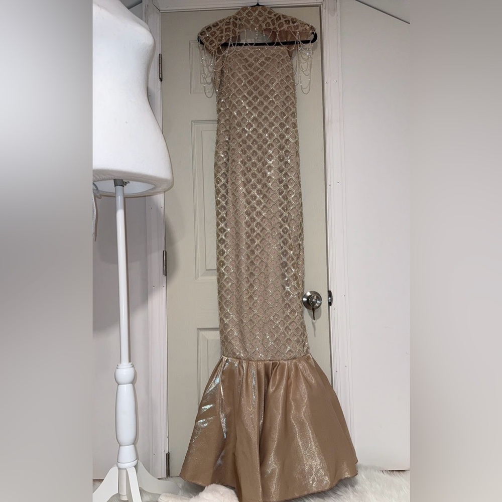 Elegant Beige Gown with Sequin Details